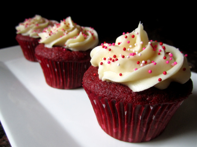 Photo of a delicious red velvet cupcake.